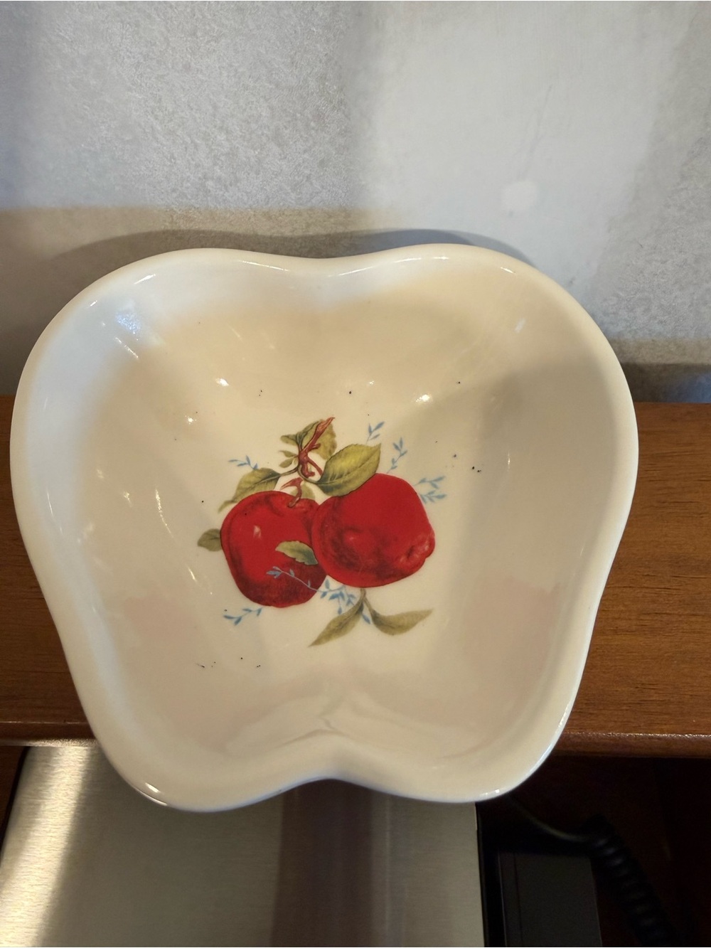 Ceramic Apple Motif Small Bowl - White with Red Apples